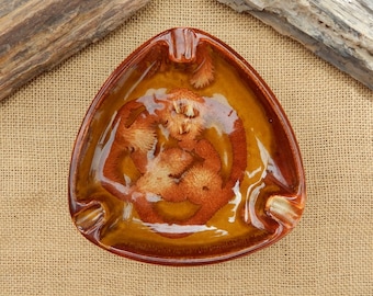 Dryden Ashtray  /  Dryden Pottery Ashtray  /  Dryden Hot Springs Arkansas  /  Mid Century Brown Swirl Dryden Pottery Ashtray   /  1950's