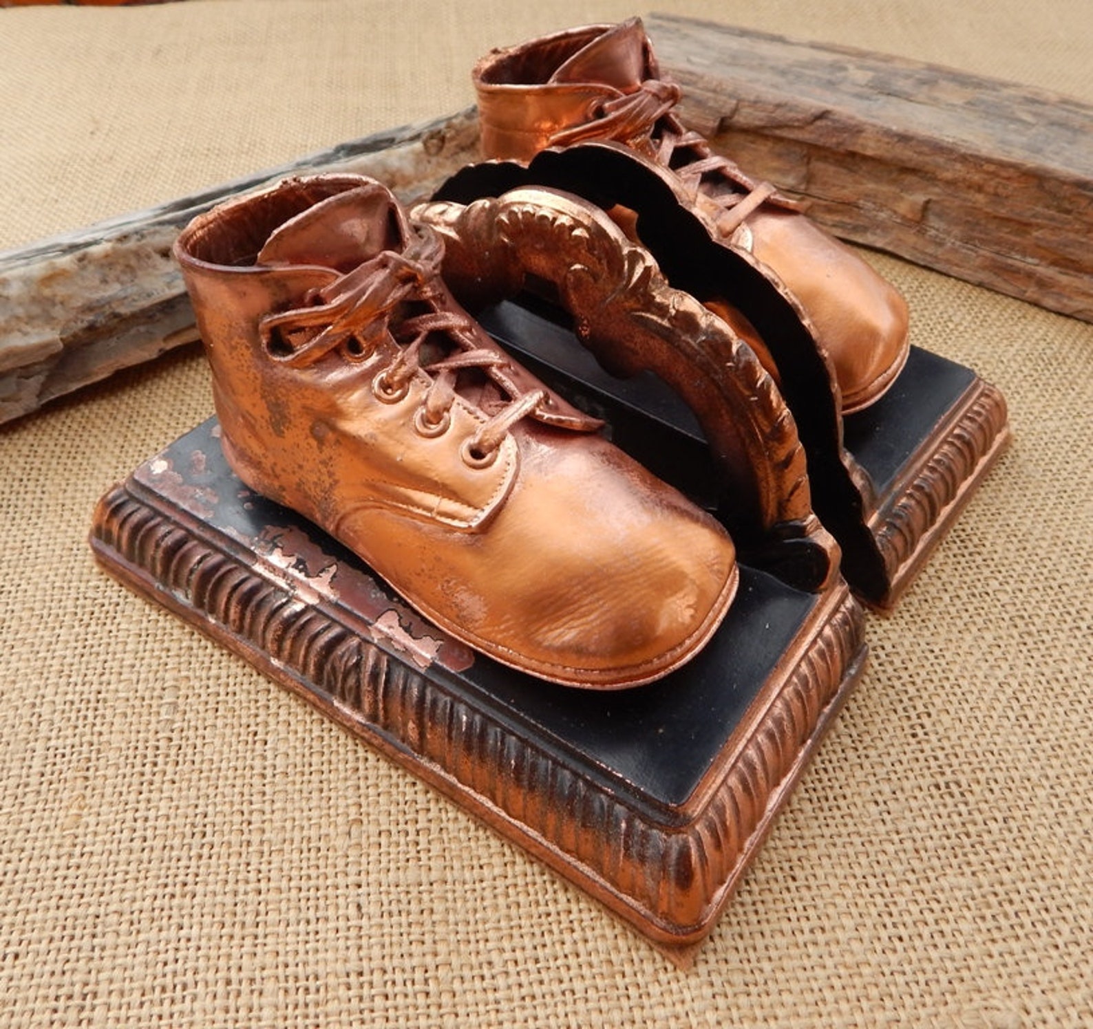 Copper Baby Shoe Bookends / Bronze Baby Shoe Bookends / Mid Etsy