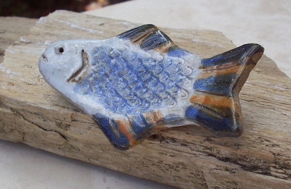 Clay Fish Brooch  /  Large Handmade Pottery Fish … - image 1