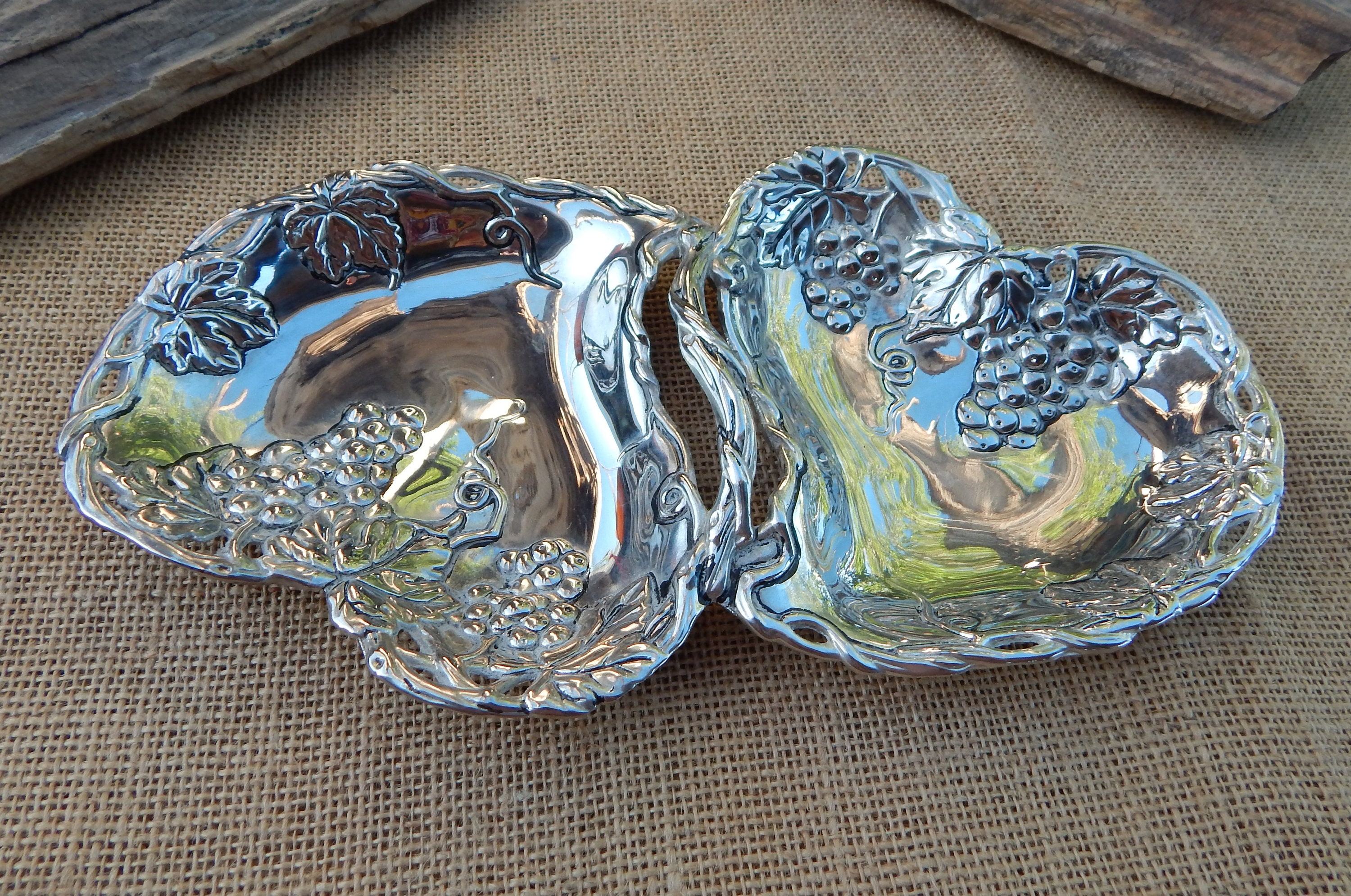 Godinger Double Heart Silver Plated Dish / Godinger Grape Cluster
