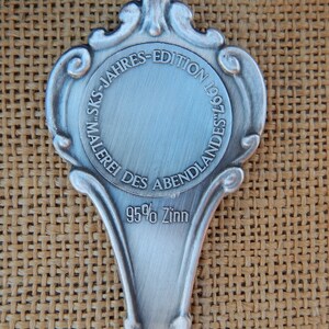 German 95% Zinn (Pewter) Decorative Spoon Wood Rack / German Jahres Loffel Zinn Collectible Spoon / German Pewter Spoon / Decorative image 7