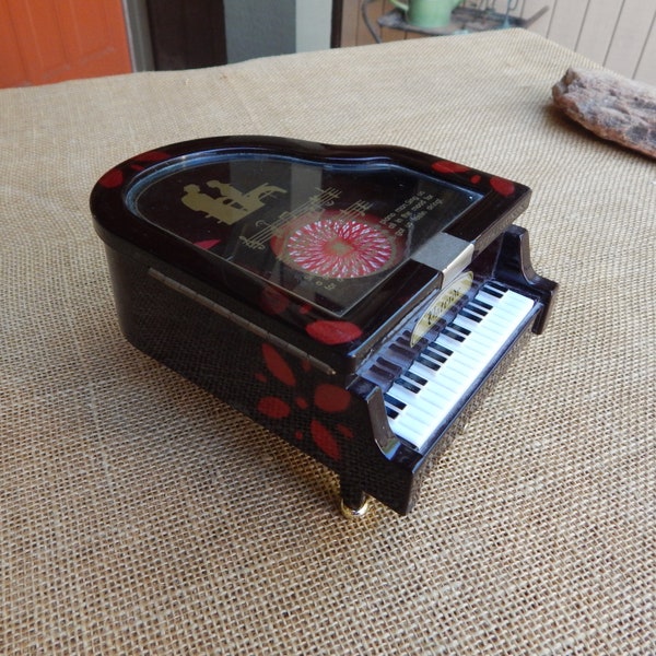 Piano Music Box  ~  Jewerly Box  ~  Plays "Happy Days Are Here Again"  /  Whimsical Piano Jewelry Box with Hinged Lid  /  1980's Jewelry Box