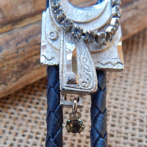 Saddle Bolo Tie / Saddle with Rhinestone Bolo Tie / Cowgirl Saddle with Rhinestones Bolo Tie / Small Saddle Bolo Tie / Silver Saddle image 4