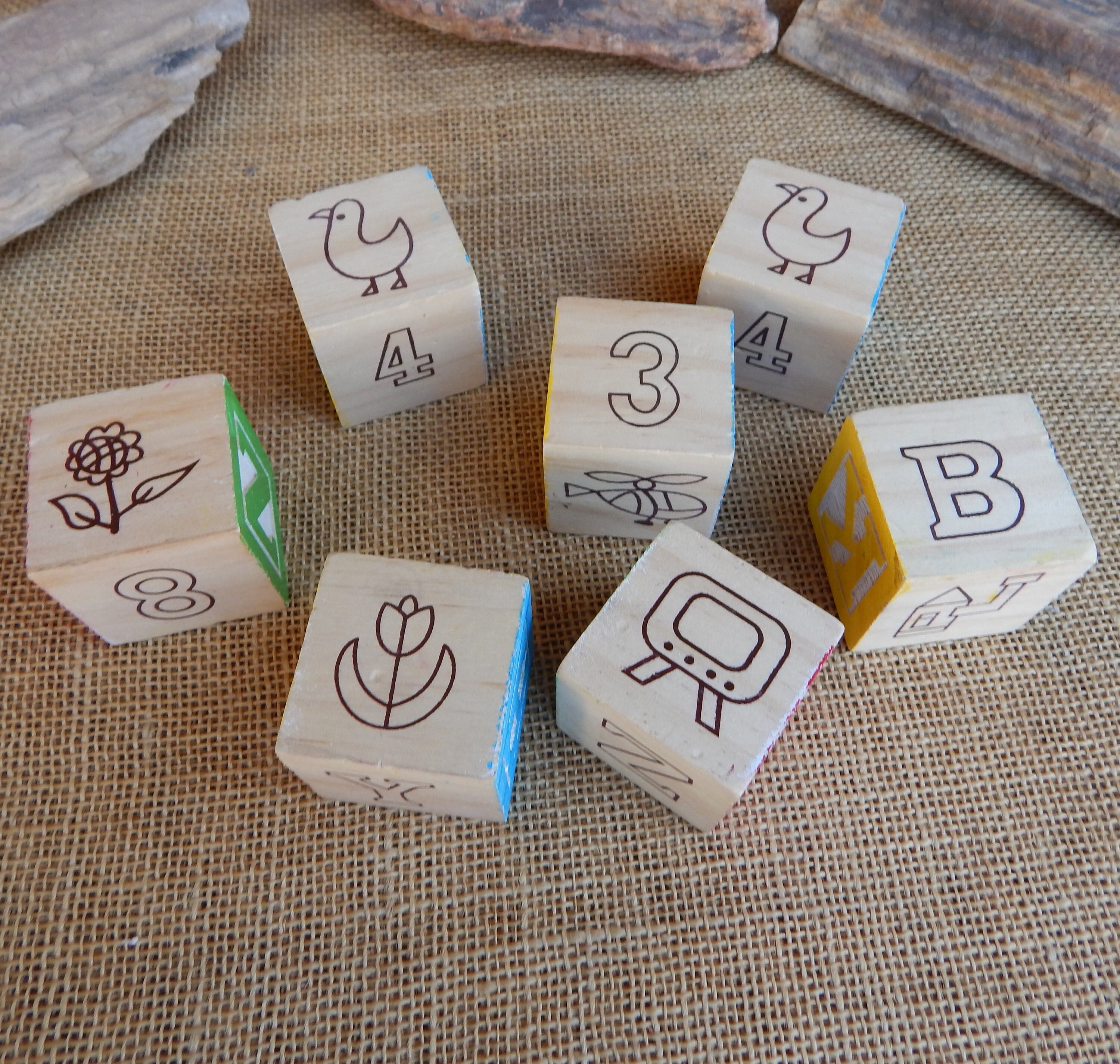 7 Solid Wood ABC Blocks ~ Seven 1 3/4