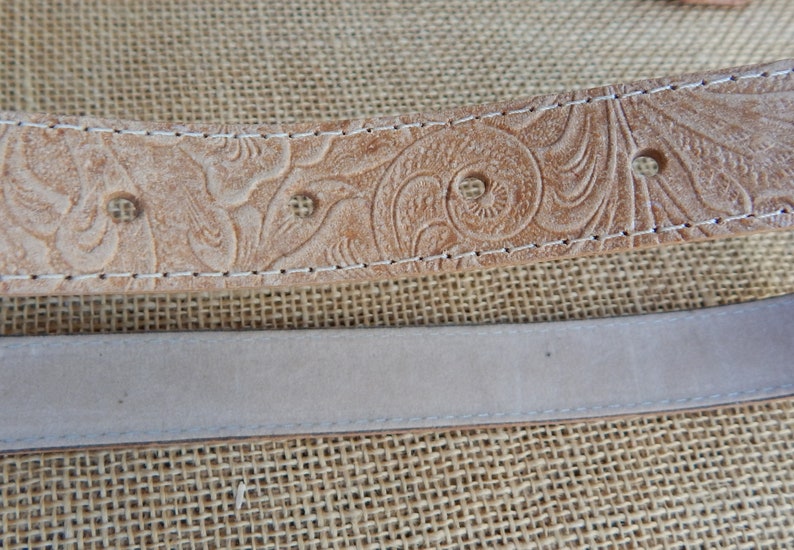 Western Style Belt with Silver Metal Floral Buckle ~ Man Made Material ~ New Old Stock Western Style Belt ~ Waist (Hole) Sizes 22" ~ 33" image 6
