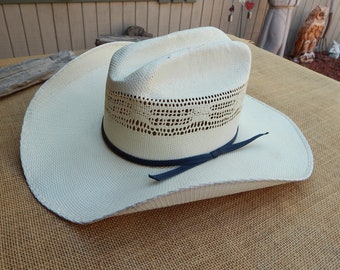 Vintage Texas Hat Co Bangora Straw Cowboy Hat  /  Size 6 7/8 Bangora Vented Straw Cowboy Hat  /  Vintage Texas Hat Company Made in Mexico