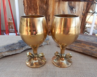 Enesco Brass Decorative Goblets with Bows  /  Enesco Imports Korea  /  Decorative Only Brass Goblets with Bows  /  Enesco  /  Bowed Goblets
