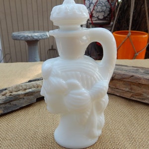 AVON Milk Glass Grecian Pitcher Decanter / AVON Grecian Pitcher Milk Glass Decanter / Skin So Soft Bath Oil / Milk Glass Bottle image 5