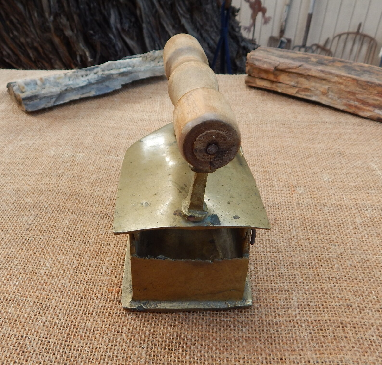 Vintage Brass Coal Fired Iron / Brass With Wood Handle & Etsy
