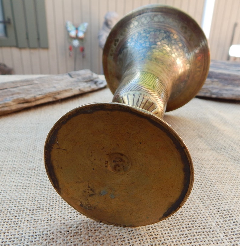Large Brass Fully Etched Peacock & Floral Vase / Made in India Etsy