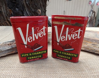 2 Velvet Tobacco Tins  /  Mid Century Velvet Pipe & Cigarette Tobacco Tin  /  Red Tobacco Tin  /  Pair Velvet Tobacco Tin  /  Collectible
