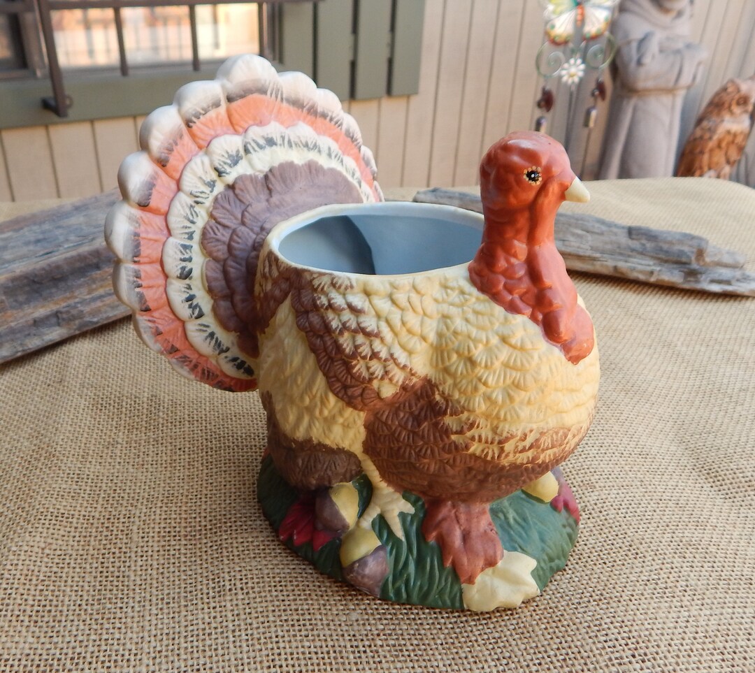 Large Bisque Turkey Planter / Bisque Ceramic Turkey Planter / Etsy
