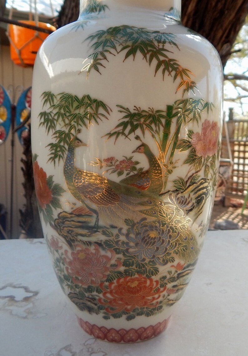 Shibata Japan Vase Satsuma Style Vase with Peacocks Etsy