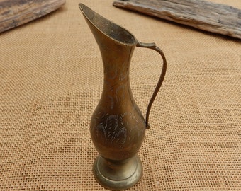 Small Etched Solid Brass Bud Vase  /  Solid Etched Brass Pitcher Bud Vase  /  5 3/4" Tall Solid Brass Bud Vase  /  Etched Brass Bud Vase