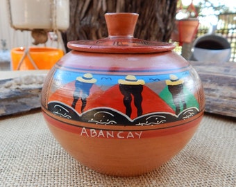 Abancay Peru Redware Lidded Jar  /  Rare and Hard to Find  /  Abancay Redware Lidded Jar  / Abancay Peru Souvenir  /  Peru Souvenir Jar