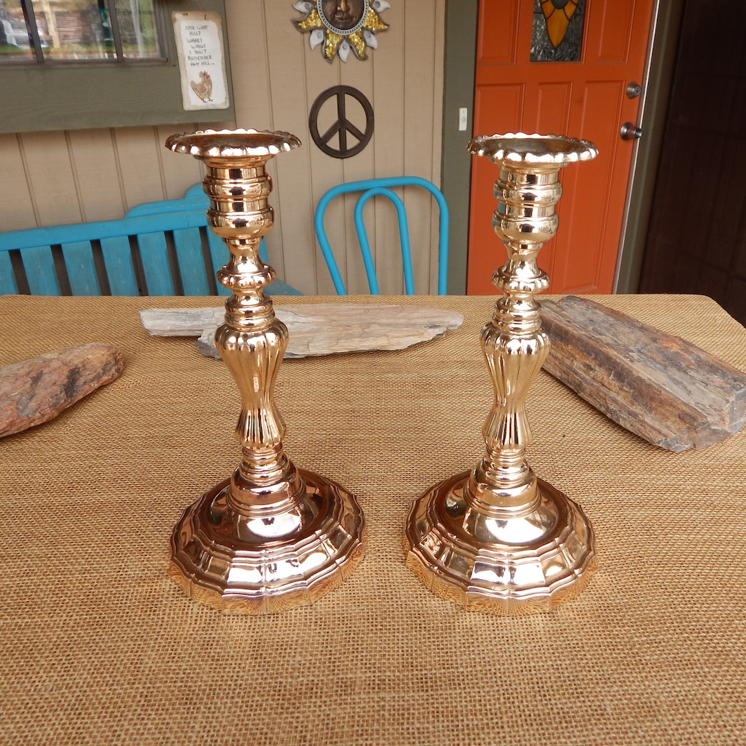 2 Ornate Metal Candlestick Holders ~ Pair of Rose Gold Finish Heavy ...
