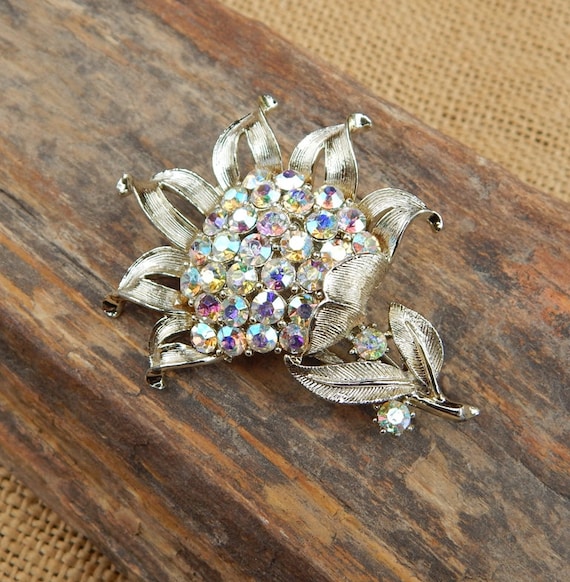 Large Coro Rhinestone Flower Brooch / Vintage Rhinestone Flower Brooch / Coro Sunflower Brooch / Large Coro Flower / Coro Sunflower