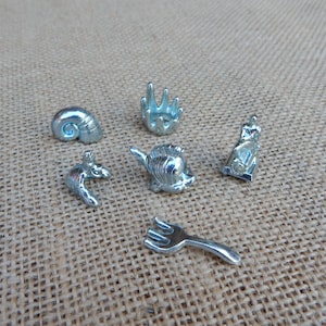 6 Monopoly Game Tokens for Crafting, Jewelry Making, Found Object Art, Diorama's Etc.  ~  Little Mermaid Monopoly Game Tokens ~ Craft Supply