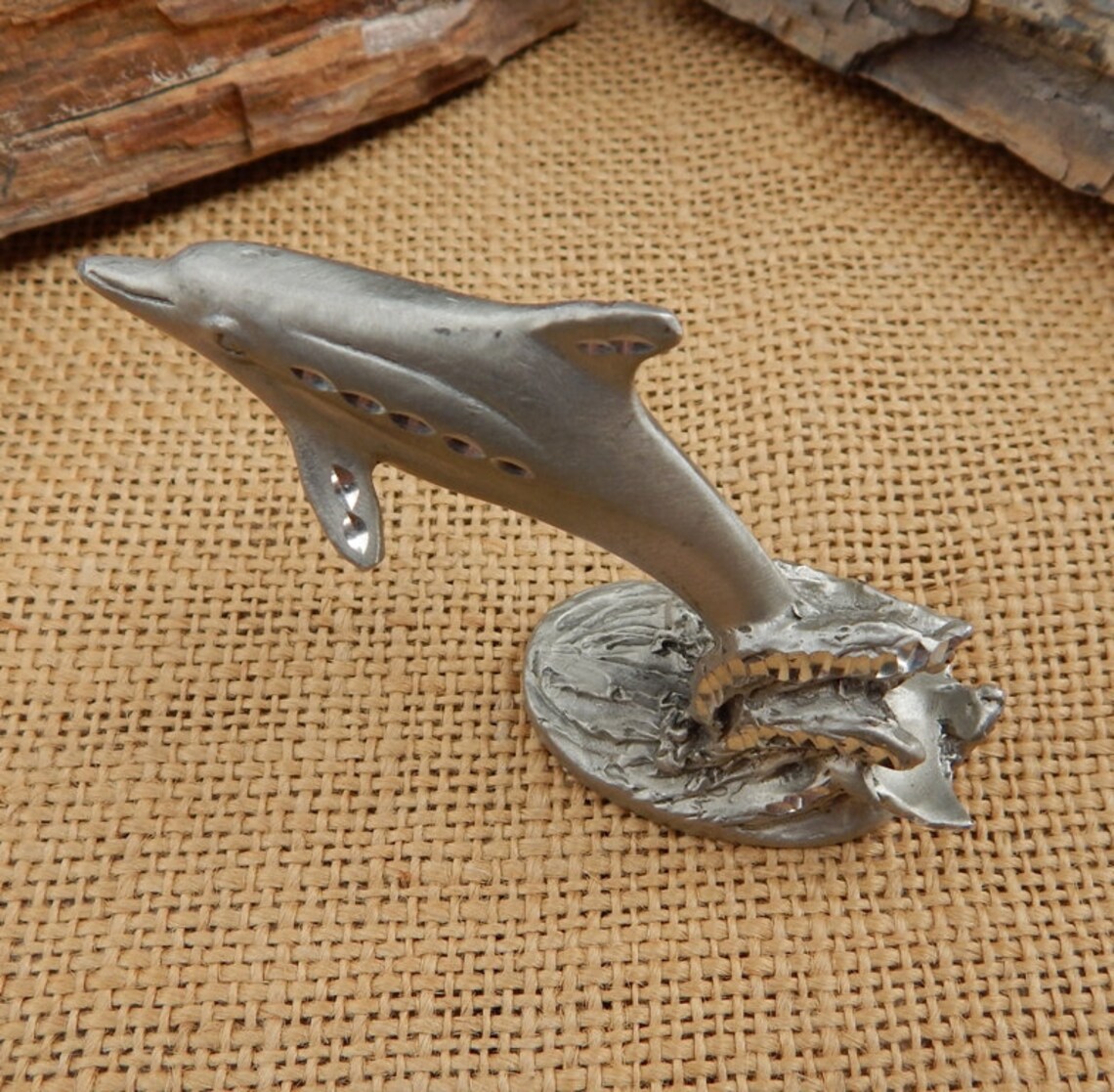 Pewter Dolphin Figurine / 1990 Masterwork's Diamond Cut Etsy