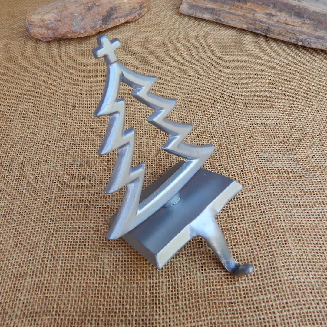 Christmas Tree Stocking Holder / Christmas Tree With Cross on Top Stocking Holder / Silver