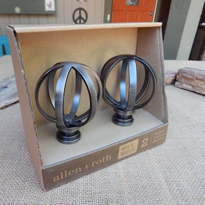 Allen + Roth Brushed Pewter Finish Finials  ~  2 New In Box Finials  ~  Round Caged Design  ~  Model  #0773156