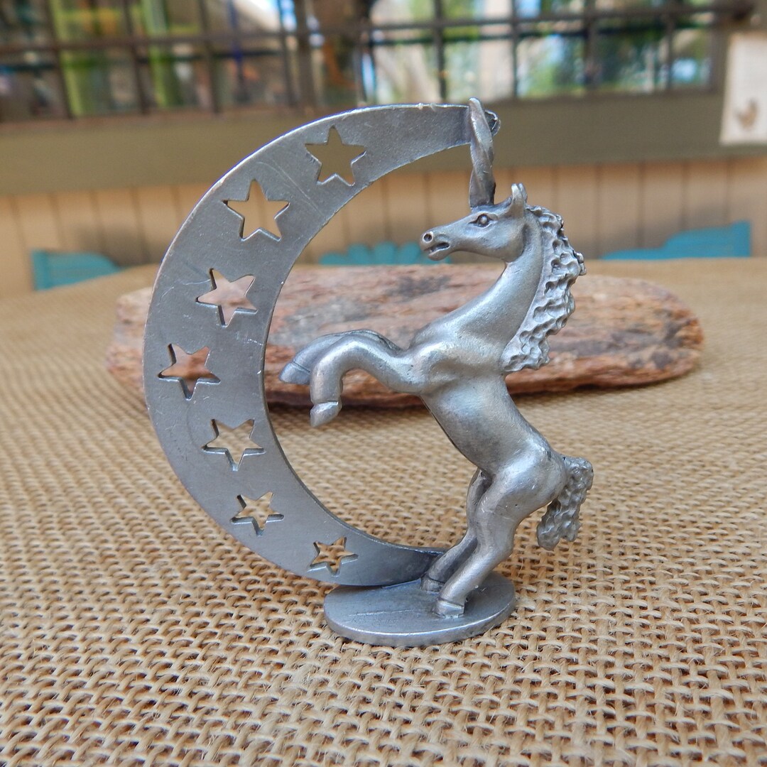 1982 Spoontiques Inc. Pewter Unicorn Moon Stars PP542 / Small Solid