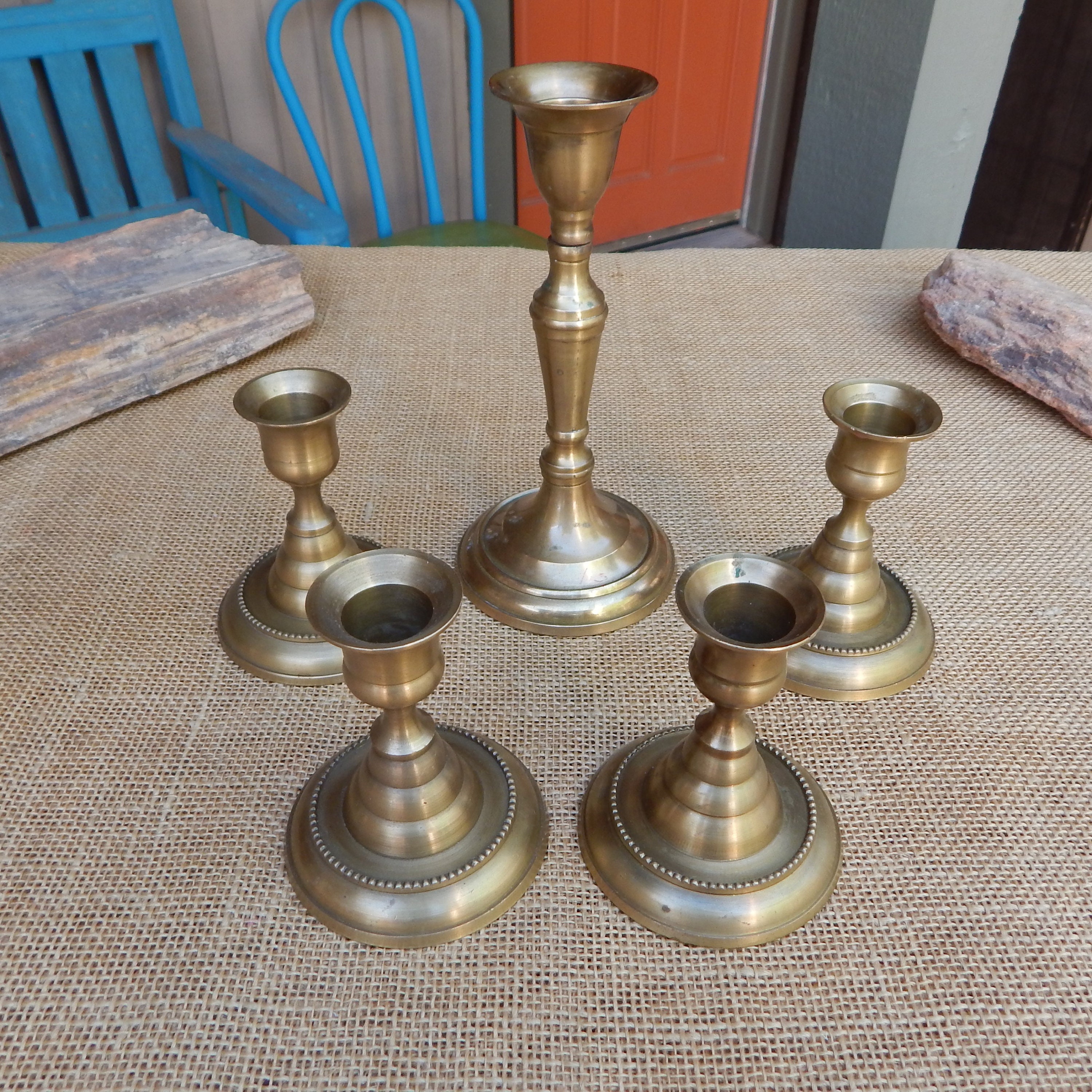 Vintage 1970s Single Tall Brass Candle Stick Holder