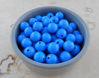 94 Blue Acrylic 18mm Gumball Beads Ninety-four   /   1990s Acrylic Bubblegum Beads   /  18 mm Round Blue Beads   /  Blue Large Beads