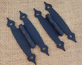 2 Hammered Colonial Style Surface Mount Hinges  /  Black Matte Hinges  /  Spade Tip Surface Mount Hinges / NOS Black Hinges  /  Black Hinges