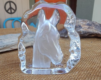 Vintage Lead Crystal Horse Profile Paperweight  ~  Cristal d' Arques of France Lead Crystal Paperweight  ~  Lead Crystal Horse Paperweight
