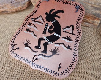 Kokopelli Key Holder  ~  Handpainted by New Mexico Artist  ~  3 Hook Organizer  ~  Southwest Decor Painted on Wood  ~  Copper, Black, Silver