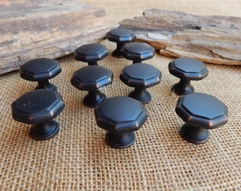 10 Octagon Shaped Knobs  / Bronze Finish with Copper Highlights  /  1 1/4&quot; Bronze Finish Knobs with Copper Highlights  /   Reclaimed Knobs