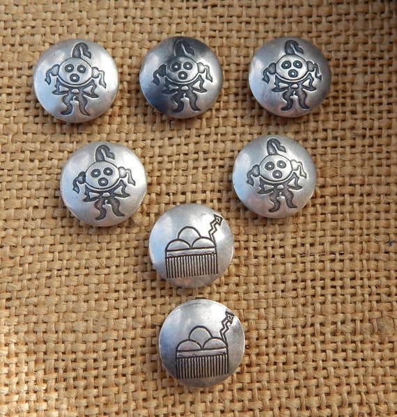 7 Silver Southwest Button Covers  /  Mud Head Kach