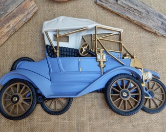 Blue Ford Model T Burwood Wall Hanging 1977  /  Burwood Products Company MCMLXXVII Blue Ford Model T 2028-1 Wall Decor  /  Large Wall Auto