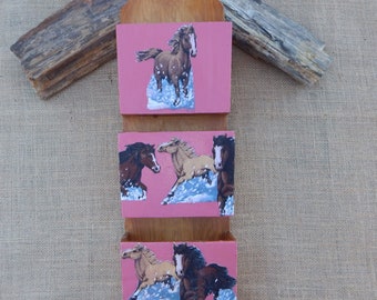 Wall Mount Letter Organizer with Horses  ~  Wall Mount Horse Theme Bill Organizer  ~  Mail Sorter Pink with Horse Theme  ~  Pink Horse Decor