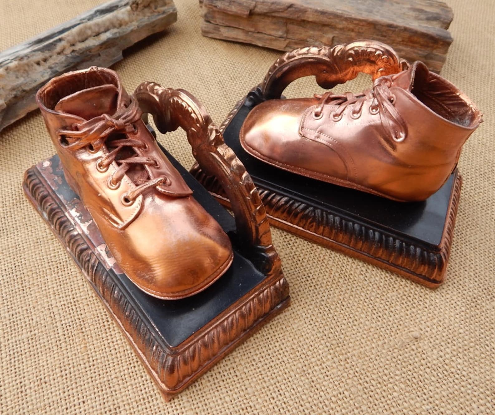 Copper Baby Shoe Bookends / Bronze Baby Shoe Bookends / Mid Etsy