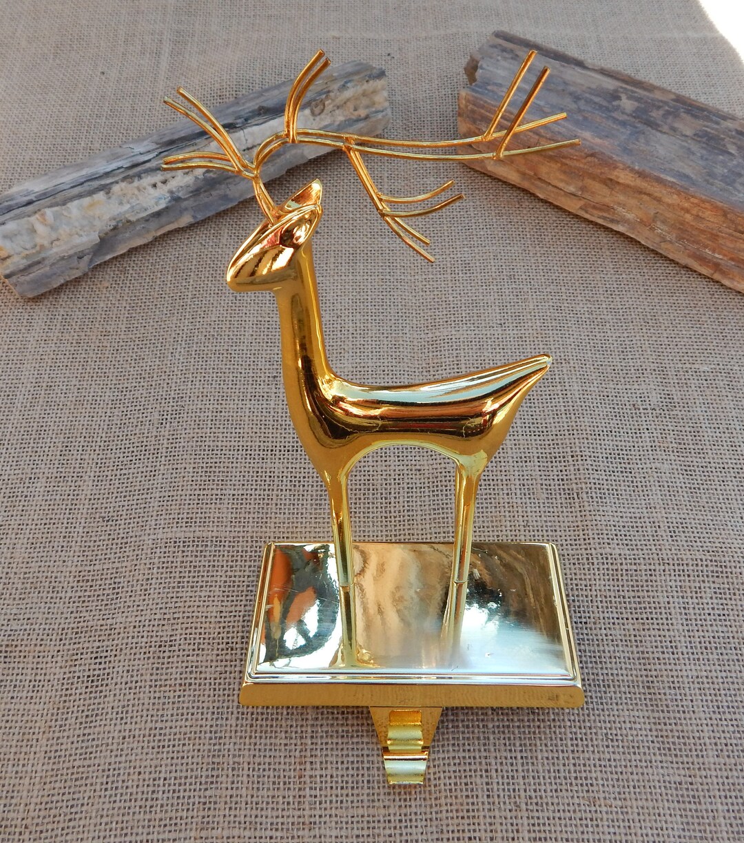Shiny Gold Deer Stocking Holder / Sleek Deer Stocking Holder / Etsy