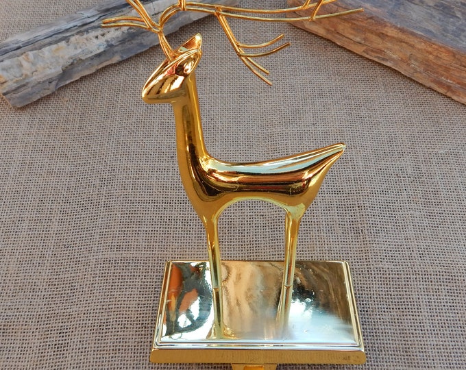 Shiny Gold Deer Stocking Holder / Sleek Deer Stocking Holder / Shiny