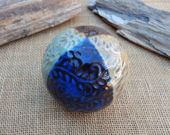 Decorative Ceramic Orb  /  Solid Pour Glazed Floral Ceramic Orb  /  4 Panel Decorative Solid Ceramic Orb  / Glazed Floral Ceramic Orb ~ Boho