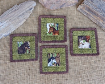 4 Horse Themed Quilted Coasters  ~  Handcrafted Quilted Coasters Horse Theme  ~  Western Cowboy Quilted Coasters with Horses  ~  4 Coasters