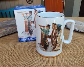1985 Long John Silvers Seafood Shoppe Norman Rockwell Tankard  ~  New In Box  ~  Norman Rockwell's Seafarers Collection "River Pilot"