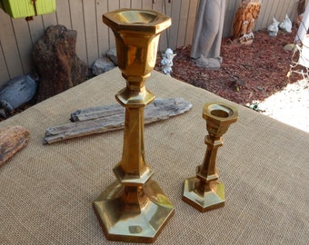 Solid Brass Candlestick Holders  /  Matching Brass Candlestick Holders  /  Short and Tall Same Pattern Candlestick Holders  /  Solid Brass