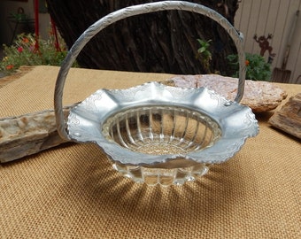 Farber & Shlevin Glass Bottom Basket  /  Farber and Shlevin Hand Wrought Thick Glass Bottom Basket  /  Hand Wrought Aluminum Basket