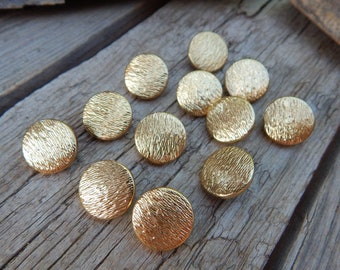 12 Textured Flat Top Buttons 15mm  /  Shank Style Flat Top Textured Buttons  /  Hollow Metal Buttons Gold Tone Shank Style  /  Gold Buttons