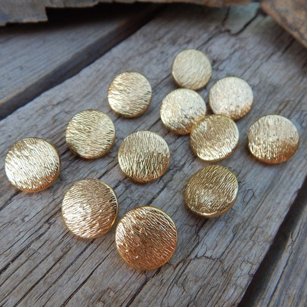 12 Textured Flat Top Buttons 15mm  /  Shank Style Flat Top Textured Buttons  /  Hollow Metal Buttons Gold Tone Shank Style  /  Gold Buttons