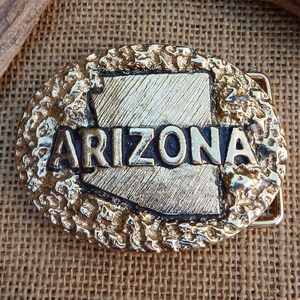 Arizona Belt Buckle With State Outline & Gold Nuggets Design  display picture 1