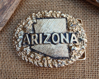 Arizona Belt Buckle with State Outline & Gold Nuggets Design  /  Shiny Gold Finish Arizona Belt Buckle  /  Large Arizona Belt Buckle