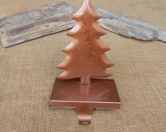 Metal Pine Tree Christmas Stocking Holder  /  Copper Finish on Metal Pine Tree Stocking Holder  / Copper Pine Tree Christmas Stocking Holder