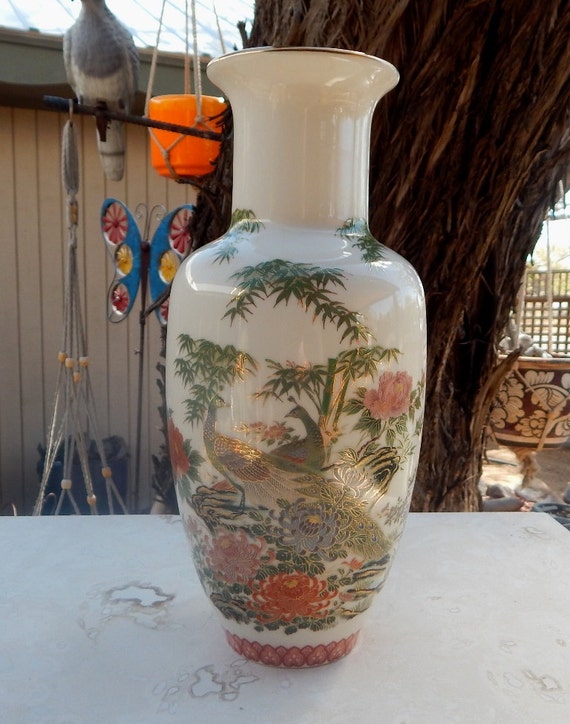 Shibata Japan Vase Satsuma Style Vase with Peacocks Etsy