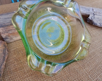 Vintage 7" Square Spring Green Glass Ashtray  ~  Spring Green  ~  Mint Green  ~  Bright Green  ~  Heavy Thick Glass Ashtray See-Thru Green